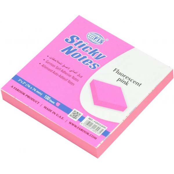 FIS Sticky Notes 3 x 3in FSPO33FPI - Fluorescent Pink (pkt/12pcs)