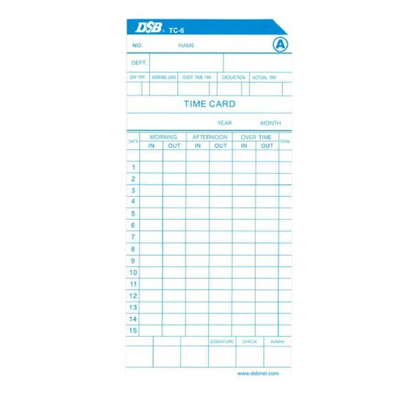 DSB TC-6 Time Card (pkt/100pcs)