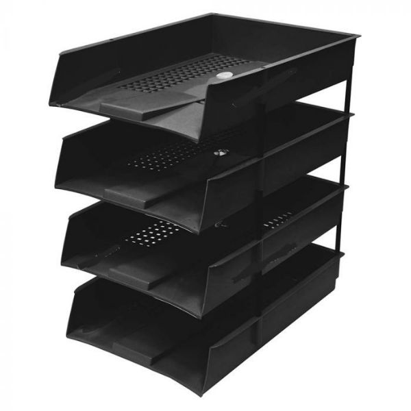 FIS FSOTC02 4-Layer Plastic Office Tray 368 x 251 x 68mm - Black (pc)