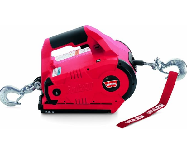 WARN PullzAll Cordless 24V DC Portable Electric Winch with Steel Cable - 1 Rechargeable Battery Pack 1/2 Ton (1000 lb) Lifting-Pulling Capacity
