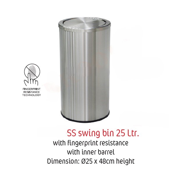 SS Swing Trash Bin With Finger Print Resistance 25Ltr